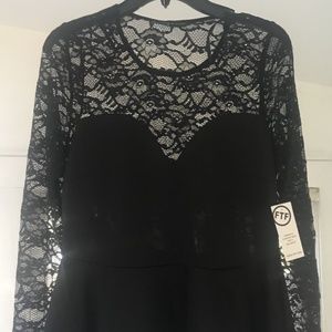 FTF Women's Plus Size Black Lace Blouse